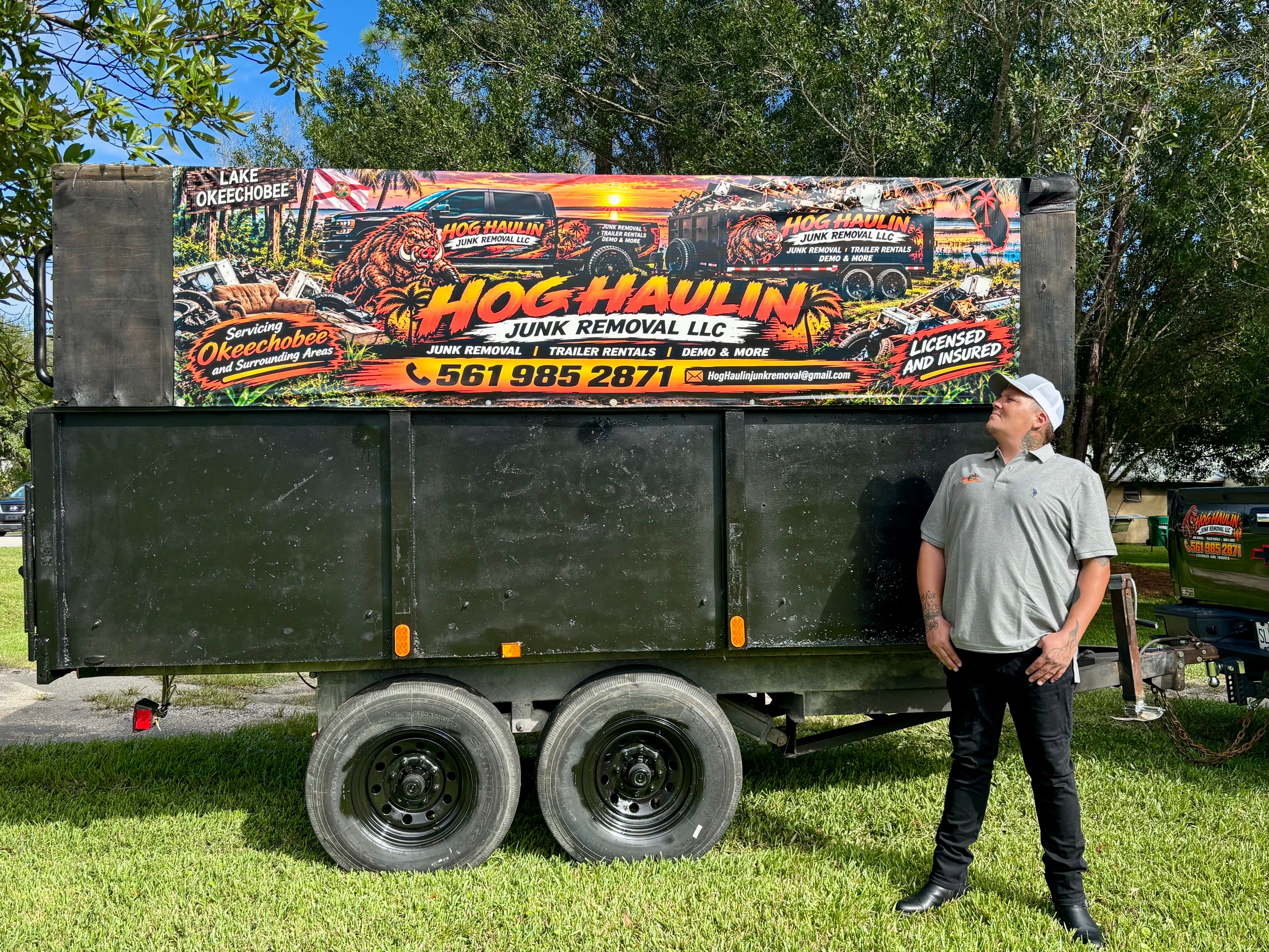 Owner beside the Hog Haulin trailer